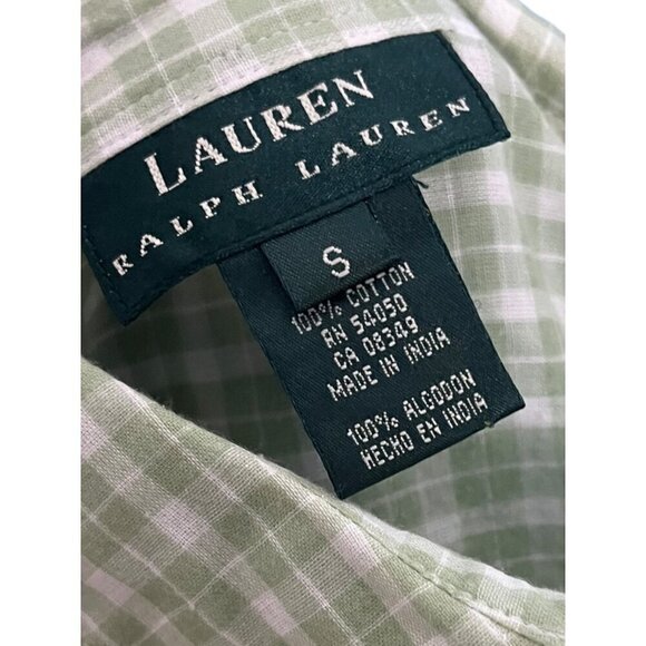 Lauren Ralph Lauren Women's S Long Sleeve Button Up Cotton Shirt Green Check‎ - Picture 4 of 5